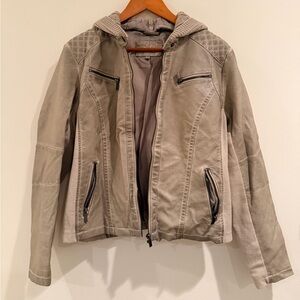 Sebby Faux Leather Jacket with Removable Cable Knit Hood